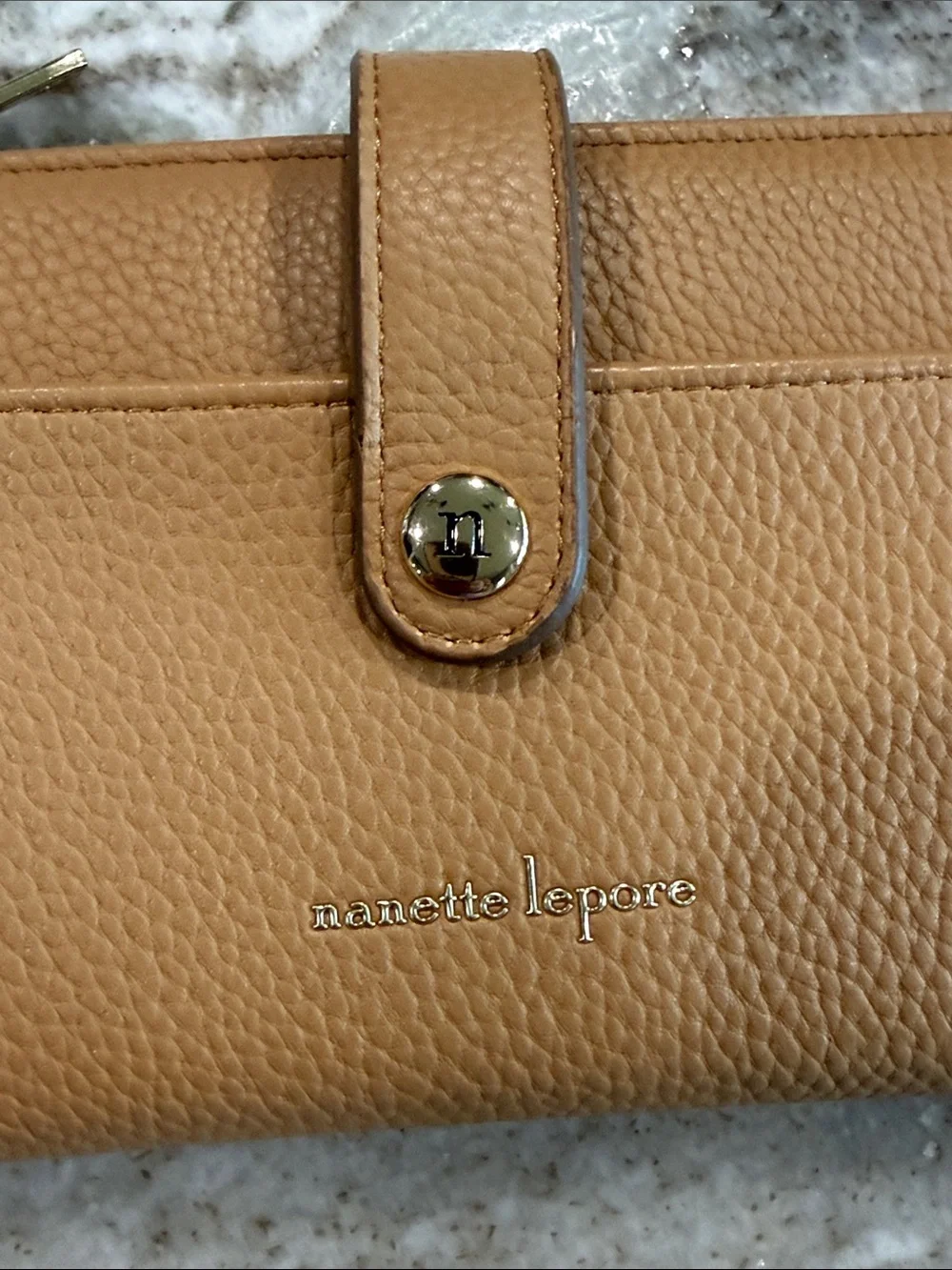 Nanette Lepore Camel Tan Pebbled Leather Snap Wallet